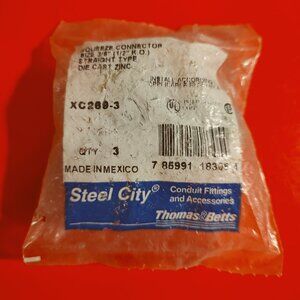 Steel City XC269-3, 3/8 in., 1/2 in. Knockout FMC Squeeze Connector 3-Pack *NEW*